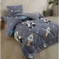 Formeya Kinderbettwäsche Astronauten Wellsoft Wendesteppdecke 155x220 cm mit Spannbettlaken