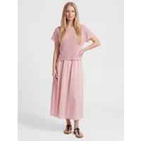 PEKIVESSA Sommerkleid Lässiges Midikleid im angesagten Lagen-Look aus Baumwolle-Leinen-Webstoff