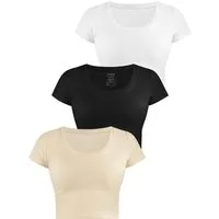 Janice Kurzarmshirt 3 x Damen crop T-Shirt Nantes Kurzes Shirt aus Baumwolle