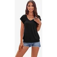 Imily Bela T-Shirt Damen Lässige Basic Tops mit Bündchen am Saum (Packung, 1-tlg., 1per-Pack) einfarbig