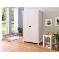 Inter Link Kleiderschrank Hedda Massivholz, mit 5 Fächern, Kleiderstange, weiß lackiert, Landhausstil