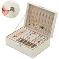 FOUORTUNATE-BEE Schmuckkasten 2-schichtiger Schmuckkasten mit Schloss, 2-lagige Leder-Schmuckbox mit Schloss, abnehmbare Fächer