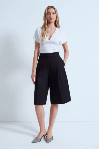 Hochtaillierte Baumwoll-Popeline Capri-Shorts