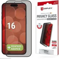 Displex Displayschutzglas Privacy Glass Full Cover für Apple iPhone 16, 1 Stück, Displayschutzfolie, Schutzfolie, Bildschirmschutz, kratz- & stoßfest