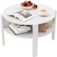 COSTWAY Couchtisch, Rund mit Stauraum, Wohnzimmertisch Holz, weiß