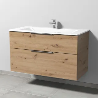 Sanipa 3way Glas-Set Glas-Waschtisch und Unterbau mit 2 Auszügen, Eiche Natural-Touch UM20485