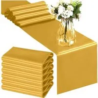 Ruhhy Tischläufer Festlicher Tischläufer Gold 900 x 36 cm – edle Optik (Luxuriöser, glatter Tischläufer für festliche Dekoration, Goldfarbener Tischläufer aus Satin für elegante Tischdeko), Langer, glänzender Satin-Tischläufer mit edlem Look