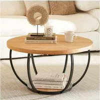 Cagnolier Couchtisch runder Couchtisch Ø80 cm mit Stauraum, 2 Ebenen (1-St), Wohnzimmertisch aus Holz für Sofa, modern & schlicht in Natur