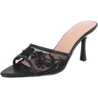 Ital-Design Damen High Heel Mule mit Stickerei & Perlen Pantolette (92214437) Pfennig-/Stilettoabsatz Sandalen & Sandaletten in Schwarz