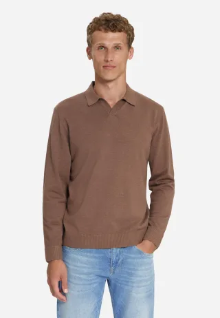 No Excess - Pullover Polo V Melange Light Brown - Gr. - S