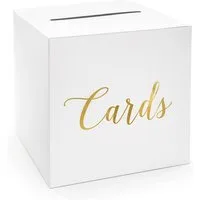 partydeco Geschenkbox, Kartenbox Hochzeit 24cm Papier, weiß / gold