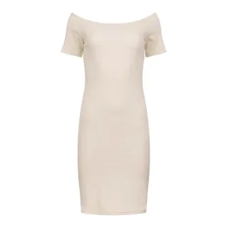 Off-Shoulder Enges Kleid in Creme Beige
