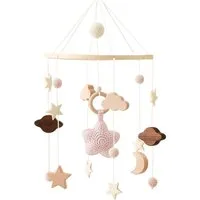 POPOLIC Mobile Baby Bettglocke mit Sterne Hölz Hängende Mobile Windspiel, Handgefertigter gehäkelter Baby-Anhänger aus Holz