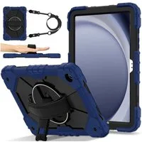 Wigento Tablet-Hülle für Samsung Galaxy Tab A11 Plus Hybrid 360 Silikon Schultergurt Blau, Hybrid Schutzhülle Smart Case Cover mit Schultergurt