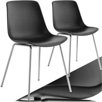 tectake Esszimmerstuhl Kunststoffstuhl, Belastbarkeit 120 kg, 46 x 55 x 80,5 cm (Plastikstuhl Mave in schwarz/chrom, 2 St), ergonomische Form mit hoher Rückenlehne, Stahlbeine, bodenschonend