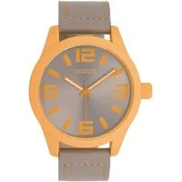 OOZOO Quarzuhr XXL Armbanduhr C0905 Damen 46 mm taupe orange Lederband