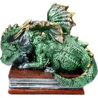 Figuren Shop GmbH Fantasy-Figur Drachen Figur – Schlafender Drache auf Buch Fantasy Statue 8 cm Deko