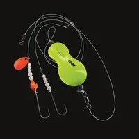 Jenzi Vorfachschnur Jenzi Inline-Buttlöffel montiert 110cm UV Gelb Glitter, 1,1 m Länge, (1-St), Durchmesser: 0,50 / 0,35 mm