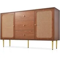 Merax Kommode Holz mit 2 Türen und 3 Schubladen, Sideboard mit verstellbaren Einlegeböden, Rattangeflecht, B:150cm