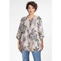 PEKIVESSA Tunika Bluse Leinen mit 3/4-Arm Blumenmuster