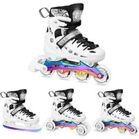 NILS EXTREME Schlittschuhe 4-IN-1 Inliner LED Inlineskates Rollschuhe wechselbare Kufen weiß, Verstellbare Größe & leuchtende Rollen