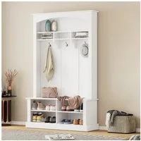 Merax Garderoben-Set mit Bank & Schuhablage, (1-St., H190/B120/T40 cm), Flurgarderobe mit 3 Haken, offenem Stauraum & verstellbaren Regalböden