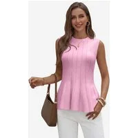 Imily Bela Ripptanktop Damen ärmellos Stricken mit Rippenmuster und gerafftem Saum (Packung, 1-tlg., 1per-Pack) mit Rundhalsausschnitt gehäkelt in Unifarbe