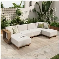 PHI VILLA Gartenlounge-Set, (Rattan Gartenmöbel Set Balkonmöbel, Allwetter Gartensofa Terassenmöbel Außen mit Dicken Weißen Kissen), Lounge Möbel Outdoor Sofa Sets für Garten und Terrasse