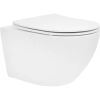 LuxeBath Tiefspül-WC Spülrandloses Hänge WC Keramik mit WC-Sitz abnehmbar Softclose, Toilette Weiß mit Nano Beschichtung lang Lotus Effekt
