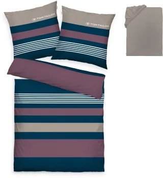 TOM TAILOR HOME Bettwäsche "Carl in Gr. 135x200 oder 155x220 cm" 3 Stk. mit GRATIS-Zugabe: Spannbettlaken, 100% Baumwolle, mit Reißverschluss
