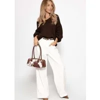 SASSYCLASSY 5-Pocket-Jeans Wide Leg Jeans mit hohem Bund für Damen Jeans im 5-Pocket-Stil aus Baumwolle Beige Offwhite Leo Schwarz Rosa