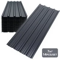 Mondeer Wellplatte Dachplatten(14-tlg), 0,25 mm, 7 m², (Metall Trapezblech, 14-St), Wellblechplatten für Dach, 7m², 110*46cm, Dunkelgrau