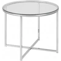 ACTONA GROUP Glastisch Cross, Runder Beistelltisch, gehärtetem Klarglas, Stahlgestell, T: 55 cm