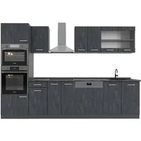 Vicco Küchenzeile R-Line, Schwarz Beton/Anthrazit, 300 cm ohne Arbeitsplatte
