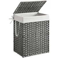 SONGMICS Wäschekorb Wäschebox aus synthetischem Rattan, herausnehmbarer Wäschesack, 90 Liter, handgeflochten, mit Deckel und Griffen, faltbar, 46x33x60 cm