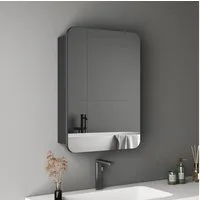 Hopibath Spiegel Schrank Alu Spiegelschrank Badezimmer Rechteckig Schwarz 50x70 40x60cm (Badezimmerspiegelschrank Wandschrank Badschrank, Doppelseitiger Spiegel, Softclose-Scharnieren), Verstellbare Glasböden, vormontiert geliefert