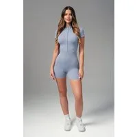FemmeTone Turnanzug Damen Kurzarm Sport-Jumpsuit – Yoga Overall mit Reißverschluss (Einteiler, Einzelteil), Fitness Activewear – elastische Sportbekleidung für Workout, Tanz, Gym