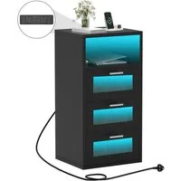 oyajia Nachttisch mit 2/3 Schubladen, Beistelltisch mit Ladestation und LED, Mit USB und Typ-C Anschlüsse, offenes Fach