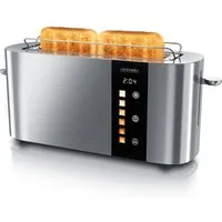 Arendo Toaster 2-Scheiben Edelstahl Langschlitz, Touch, Restzeit Bräunungsgradanzeige, 1 langer Schlitz, für 2 Scheiben, 1000 W, Brötchenaufsatz, Wärmeisoliert, Toast-Symbole für Bräunungsgradauswahl