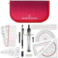 CALCUSO Zirkel Set im Federmäppchen mit Geodreieck & Lineal und Zubehör - Rot