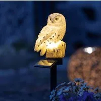 Spetebo Gartenfigur LED Solar Gartenstecker EULE warm weiß - 45 x 10cm, Garten Deko Leuchte mit Dämmerungssensor