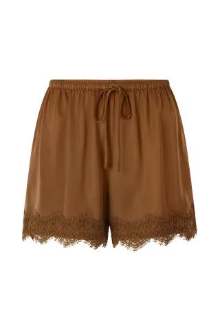 Rich & Royal - Satin Shorts with Lace coconut bark - Gr. - 36