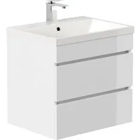 Lomadox Waschtisch FROME-02, 60 cm, hängend, weiß Hochglanz, mit 2 Schubladen