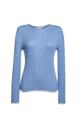 Rich & Royal - Superfine crew neck structured cruise blue - Gr. - XL