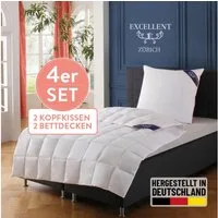 Excellent Daunenbettdecke + Federkissen Zürich, Bettdecke normal mit Bestnote "Hoher Schlafkomfort" bewertet., Füllung: Bettdecke 100% Daunen, Bezug: 100% Baumwolle, 4-tlg.Set 2x135x200 & 155x220 cm & 2xKissen 40x80 & 80x80 cm