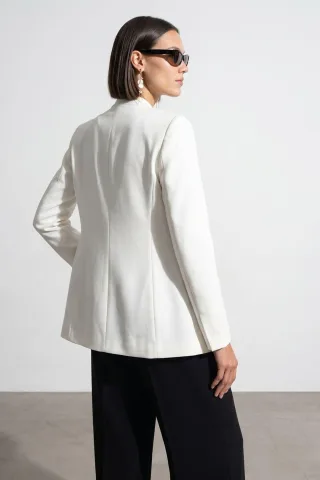 Damen Slim Fit Crepe Blazer Jacke