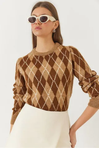 Baklava-Muster Crew-Neck Strickpullover