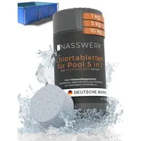 Nasswerk® Chlortabletten Multitabs 5-in-1 für Pool & Whirlpool – Chlorpflege komplett, Langsam lösliche 5-in-1 Tabs für kristallklares Poolwasser 1 kg