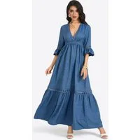 Imily Bela Maxikleid Damen Retro Freizeitkleid (Packung, 1-tlg., 1per-Pack) V-Ausschnitt