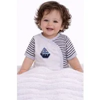 La Bortini Body Wickelbody Body Baby Kurzarmbody in weiß mit Schiff gestreift aus reiner Baumwolle, 44 50 56 62 68 74 80 86